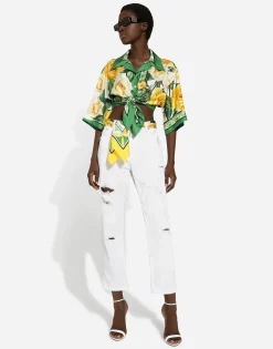Cotton denim jeans with rips