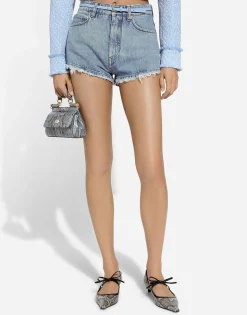 Cotton denim shorts