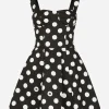 Cotton drill corset minidress with polka-dot print