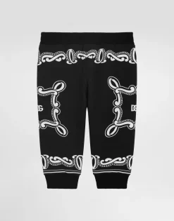 Cotton fleece jogging pants with bandanna print