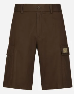 Cotton gabardine cargo Bermuda shorts with brand plate