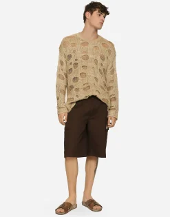 Cotton gabardine cargo Bermuda shorts with brand plate