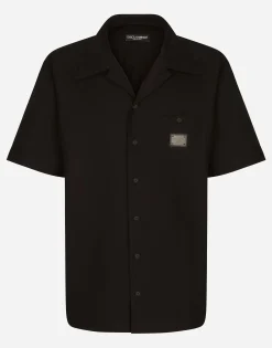 Cotton Hawaiian shirt with branded tag