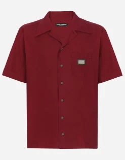 Cotton Hawaiian shirt with branded tag