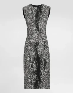 Cotton jacquard midi dress with fur print