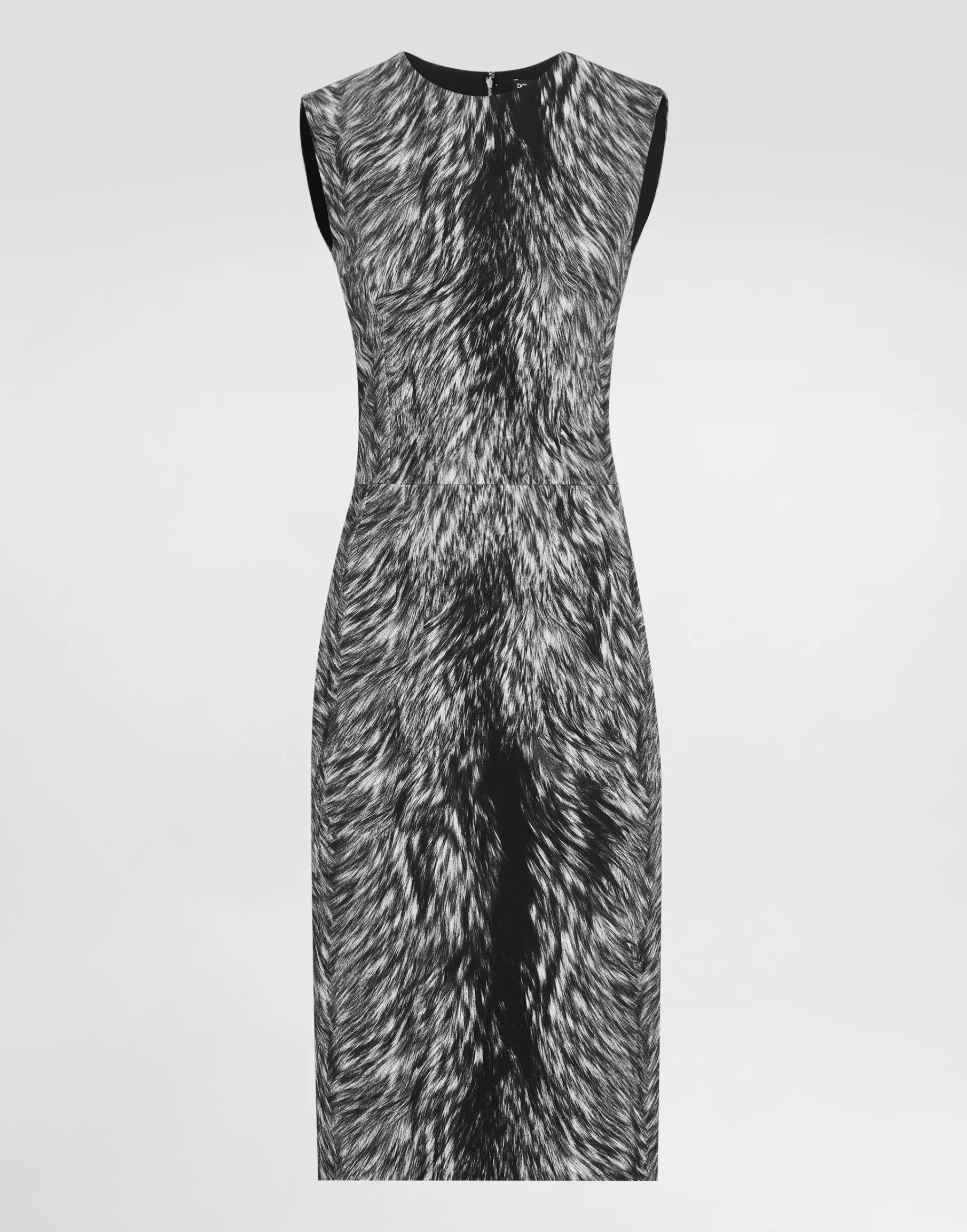 Cotton jacquard midi dress with fur print
