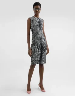 Cotton jacquard midi dress with fur print