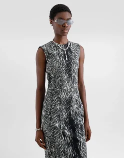 Cotton jacquard midi dress with fur print