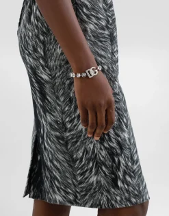 Cotton jacquard midi dress with fur print