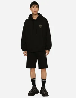 Cotton jersey hoodie with embroidery