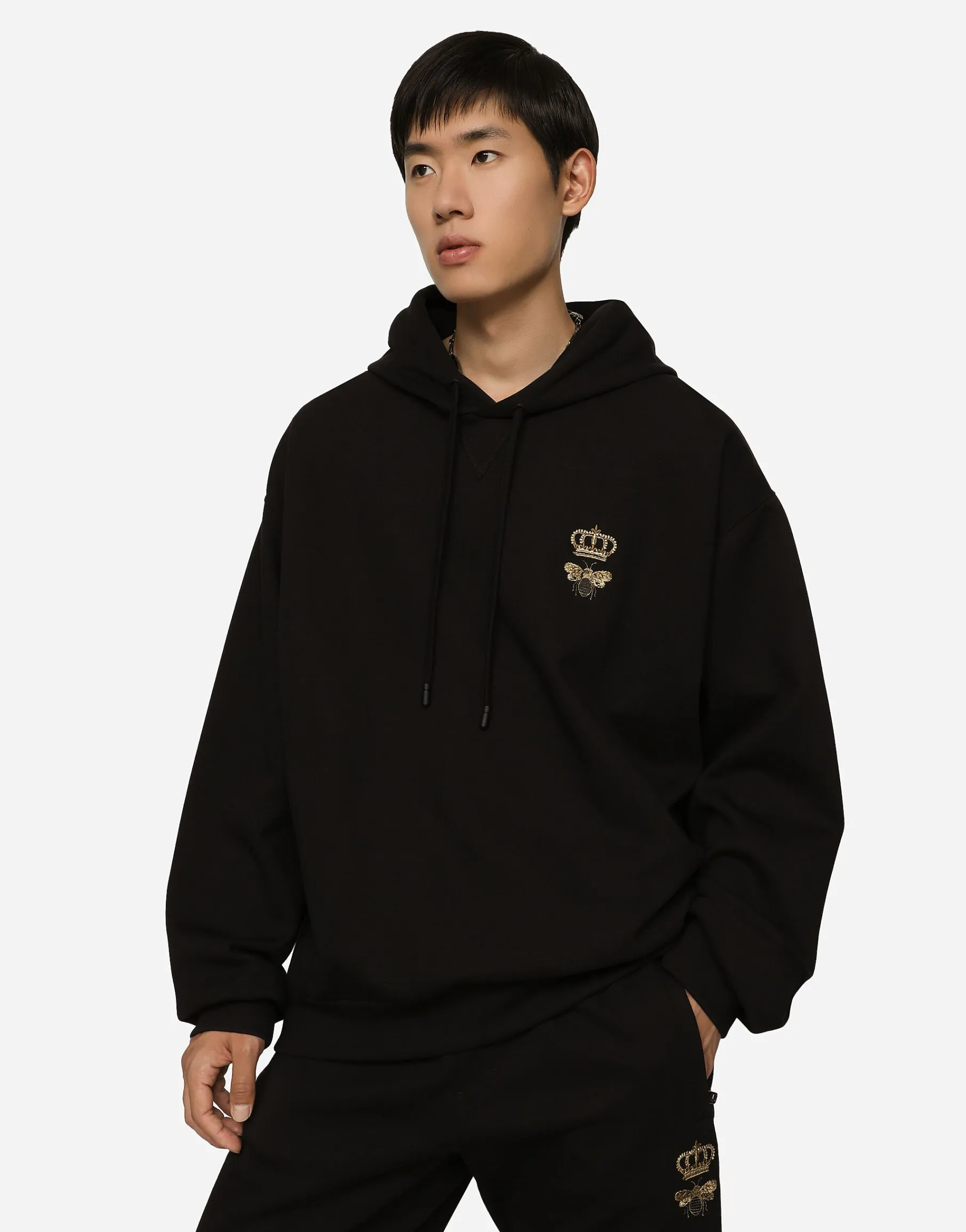 Cotton jersey hoodie with embroidery