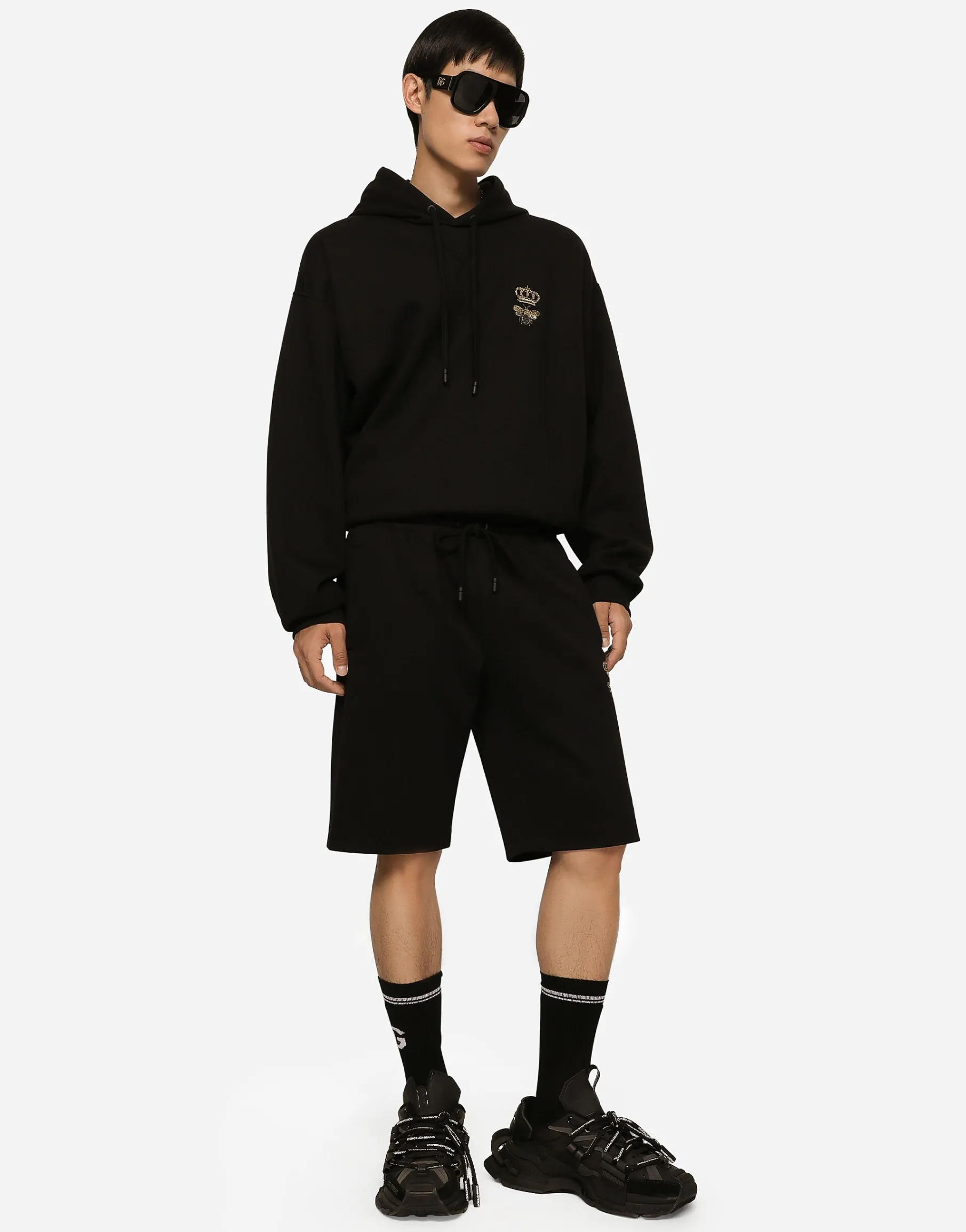 Cotton jersey hoodie with embroidery