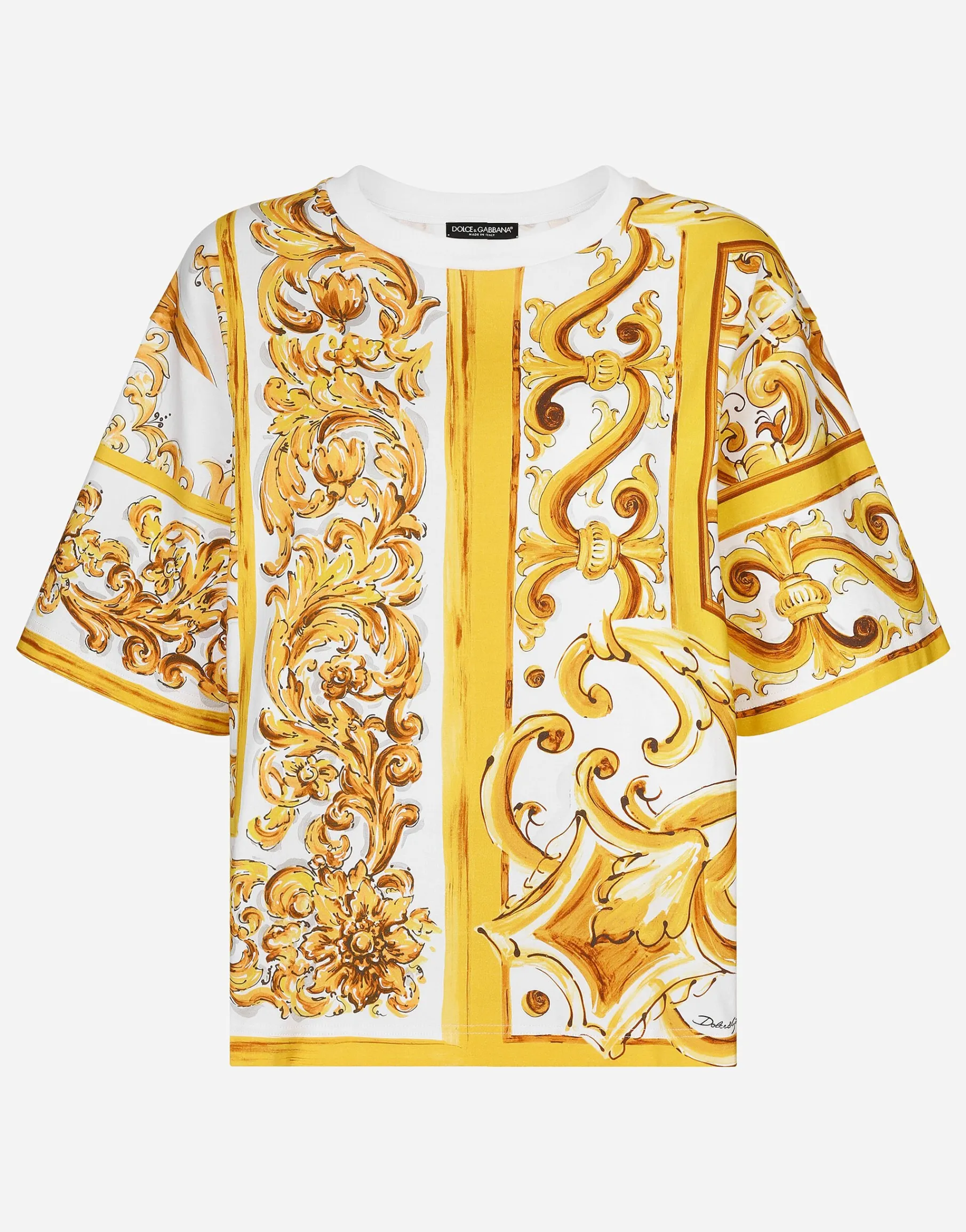 Cotton jersey T-shirt with majolica print