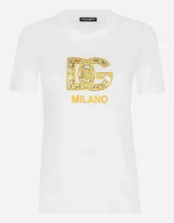 Cotton jersey T-shirt with majolica-print DG logo patch