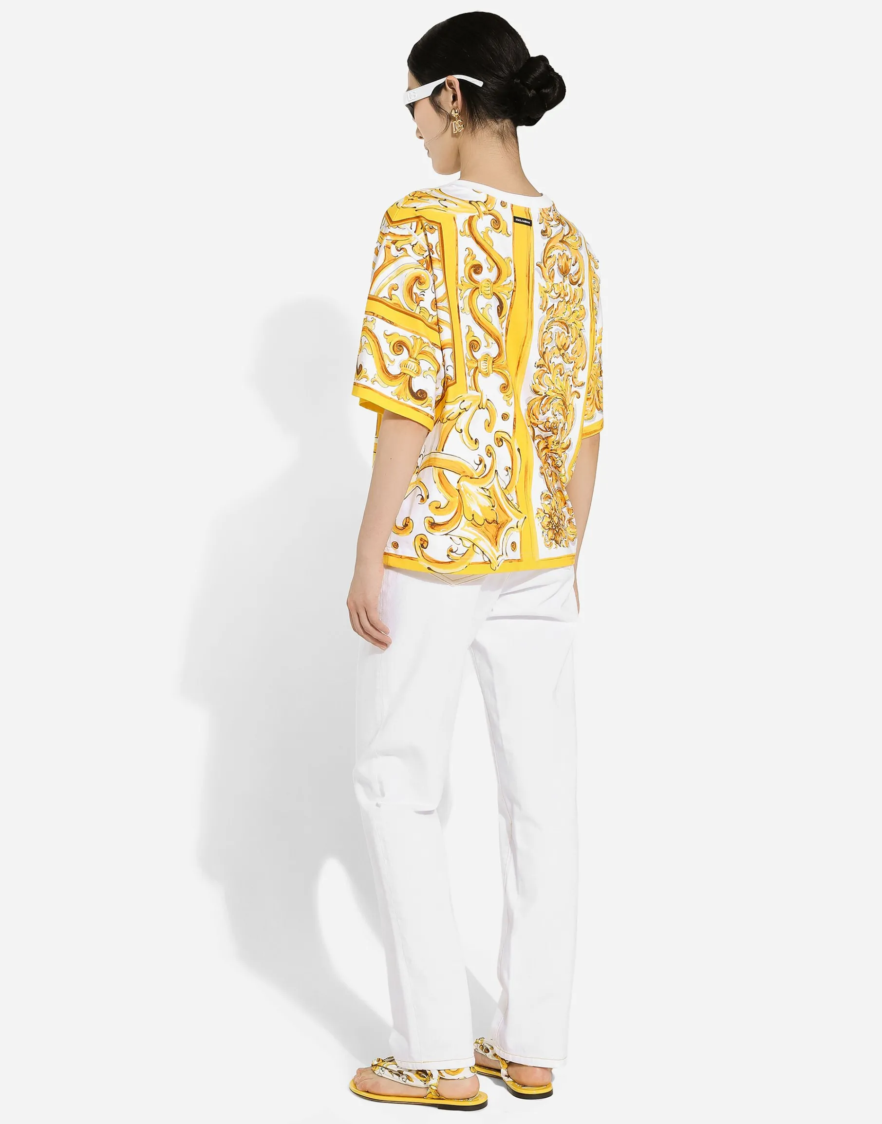Cotton jersey T-shirt with majolica print
