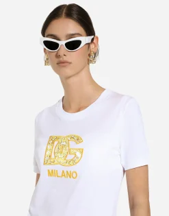 Cotton jersey T-shirt with majolica-print DG logo patch