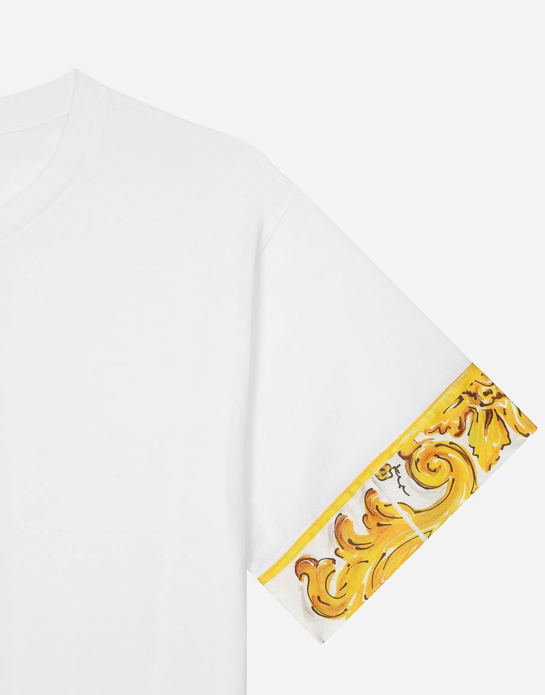 Cotton jersey T-shirt with majolica-print silk twill details