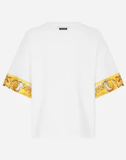 Cotton jersey T-shirt with majolica-print silk twill details