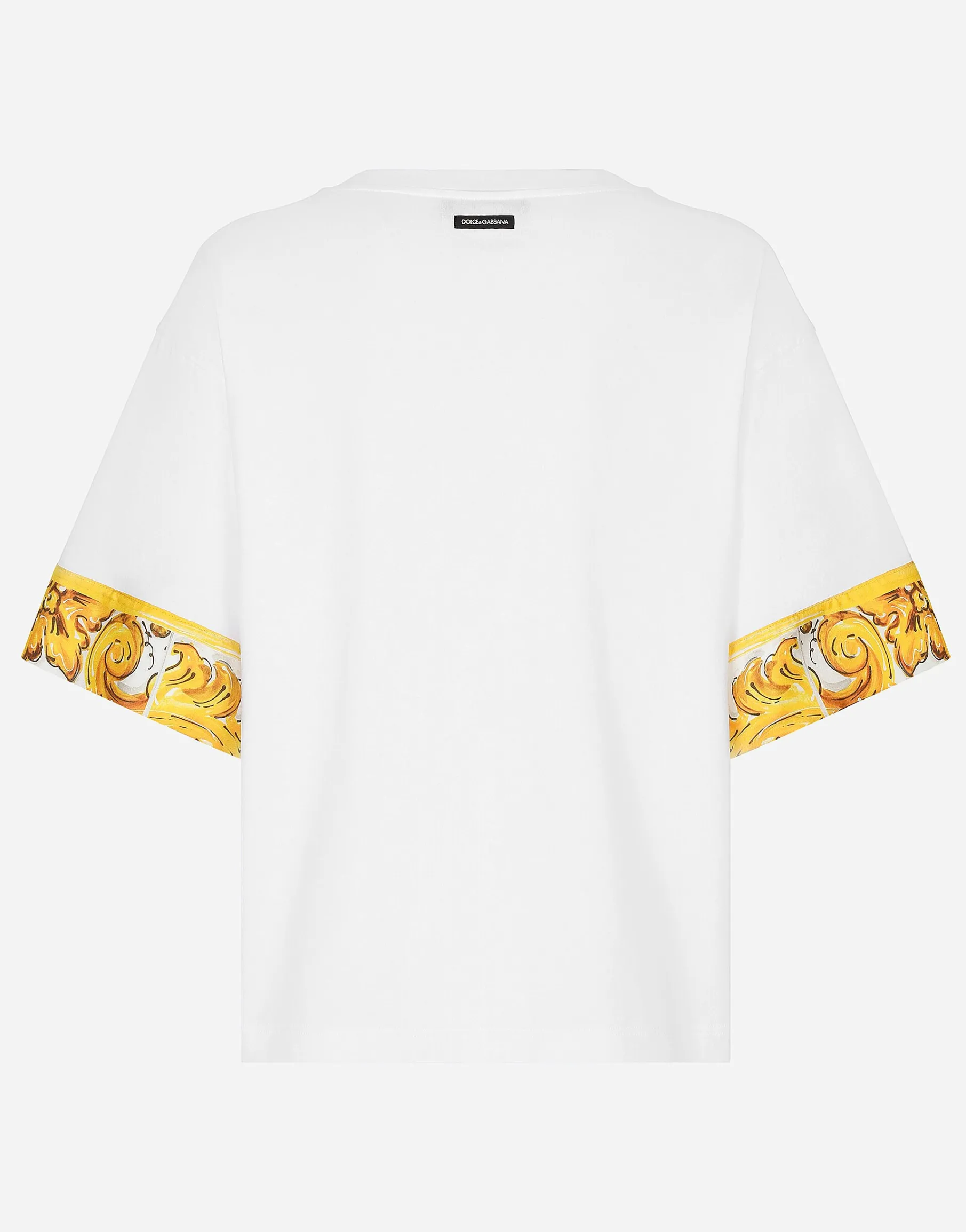 Cotton jersey T-shirt with majolica-print silk twill details