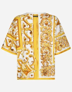 Cotton jersey T-shirt with majolica print