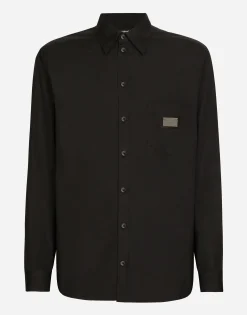 Cotton Martini-fit shirt with branded tag