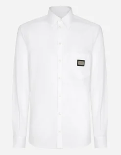 Cotton Martini-fit shirt with branded tag