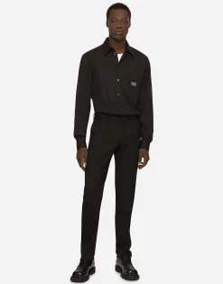 Cotton Martini-fit shirt with branded tag