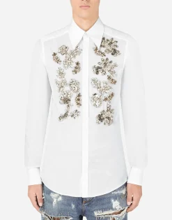 Cotton Martini-fit shirt with crystal detailing