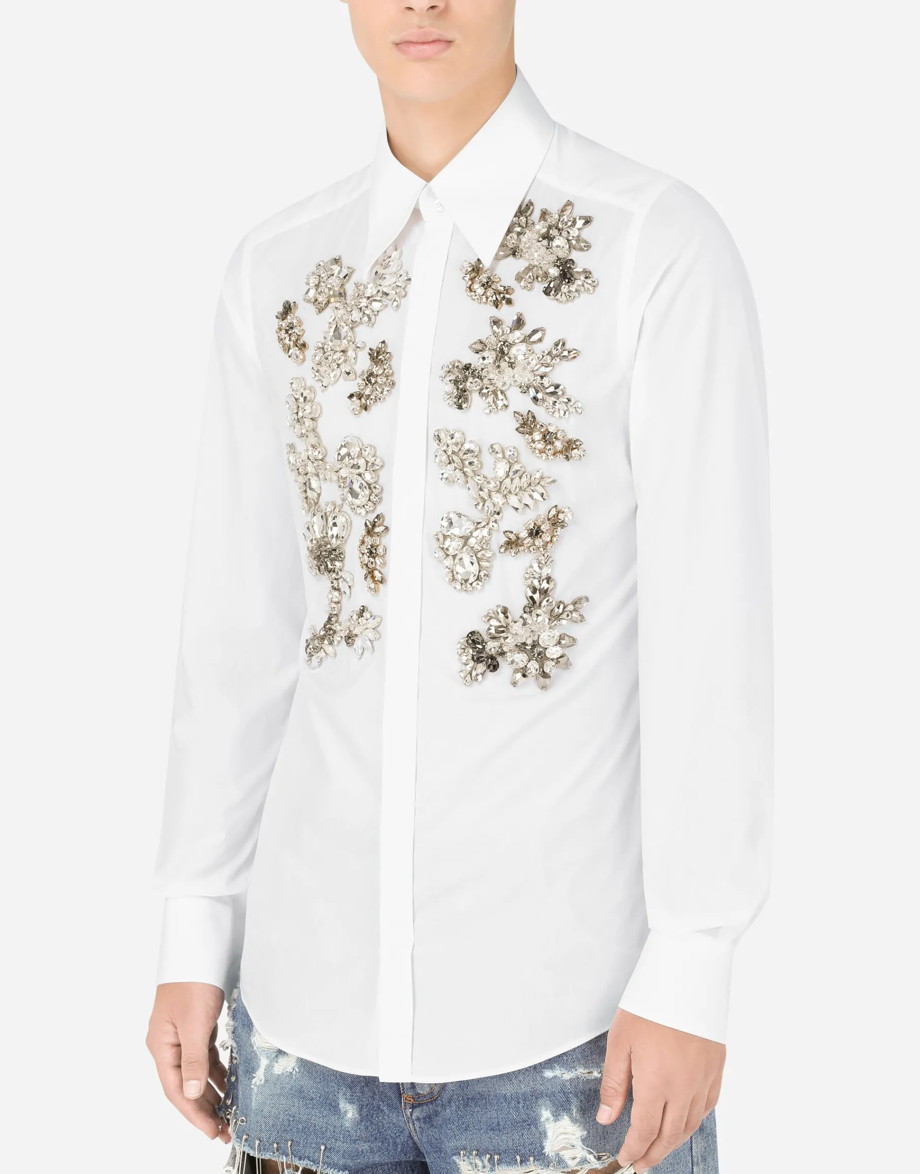 Cotton Martini-fit shirt with crystal detailing