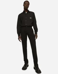 Cotton Martini-fit shirt with branded tag