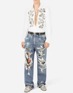 Cotton Martini-fit shirt with crystal detailing