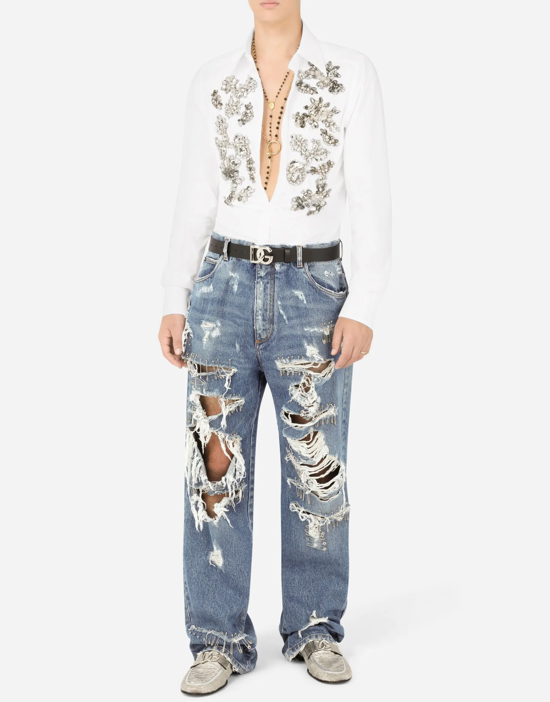 Cotton Martini-fit shirt with crystal detailing