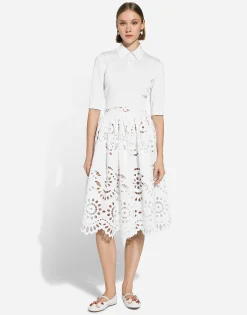 Cotton midi circle skirt with cut-out detailing
