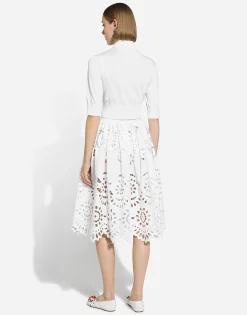 Cotton midi circle skirt with cut-out detailing