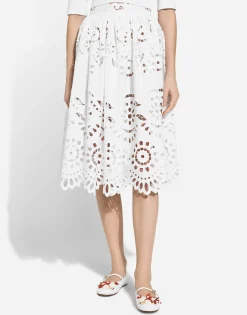 Cotton midi circle skirt with cut-out detailing