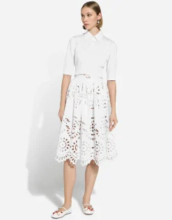 Cotton midi circle skirt with cut-out detailing