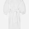 Cotton midi dress with puff sleeves