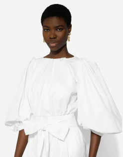 Cotton midi dress with puff sleeves