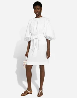 Cotton midi dress with puff sleeves