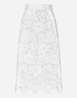 Cotton midi skirt with floral openwork detailing