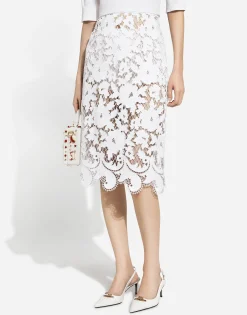 Cotton midi skirt with floral openwork detailing