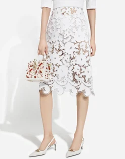 Cotton midi skirt with floral openwork detailing