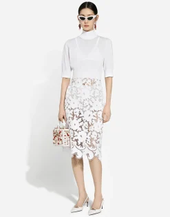 Cotton midi skirt with floral openwork detailing