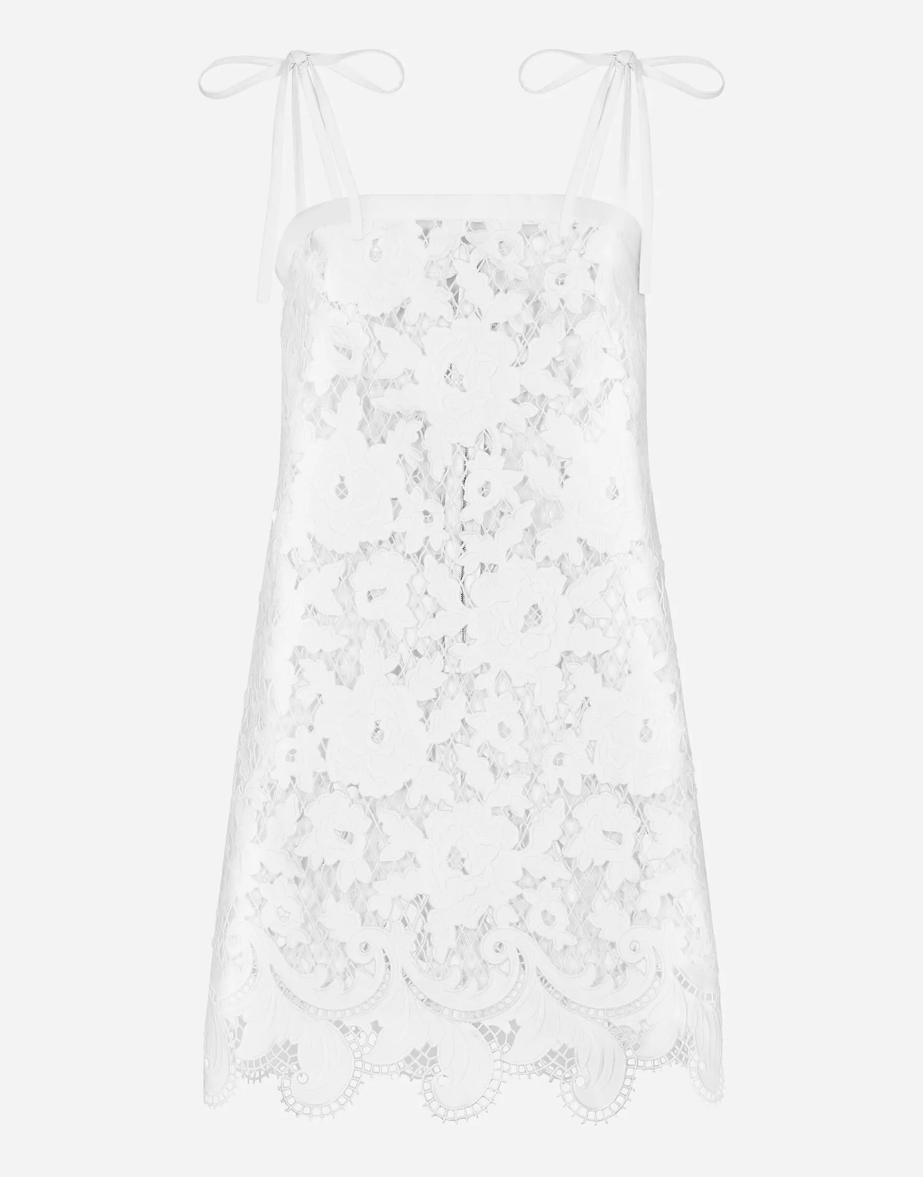 Cotton minidress with floral openwork embroidery