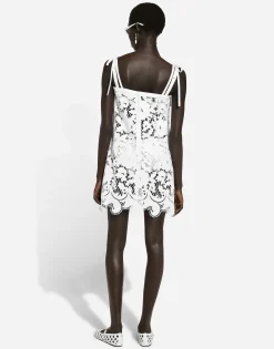Cotton minidress with floral openwork embroidery