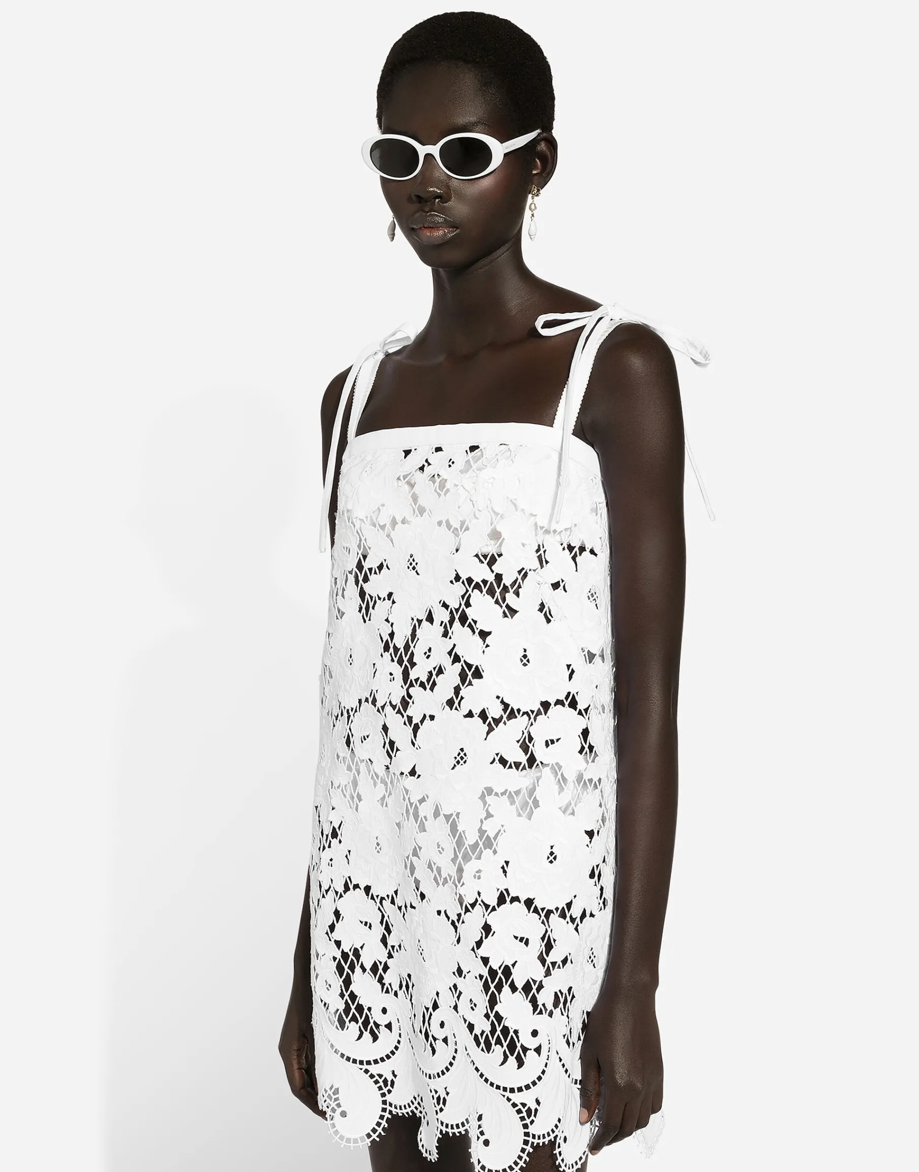 Cotton minidress with floral openwork embroidery