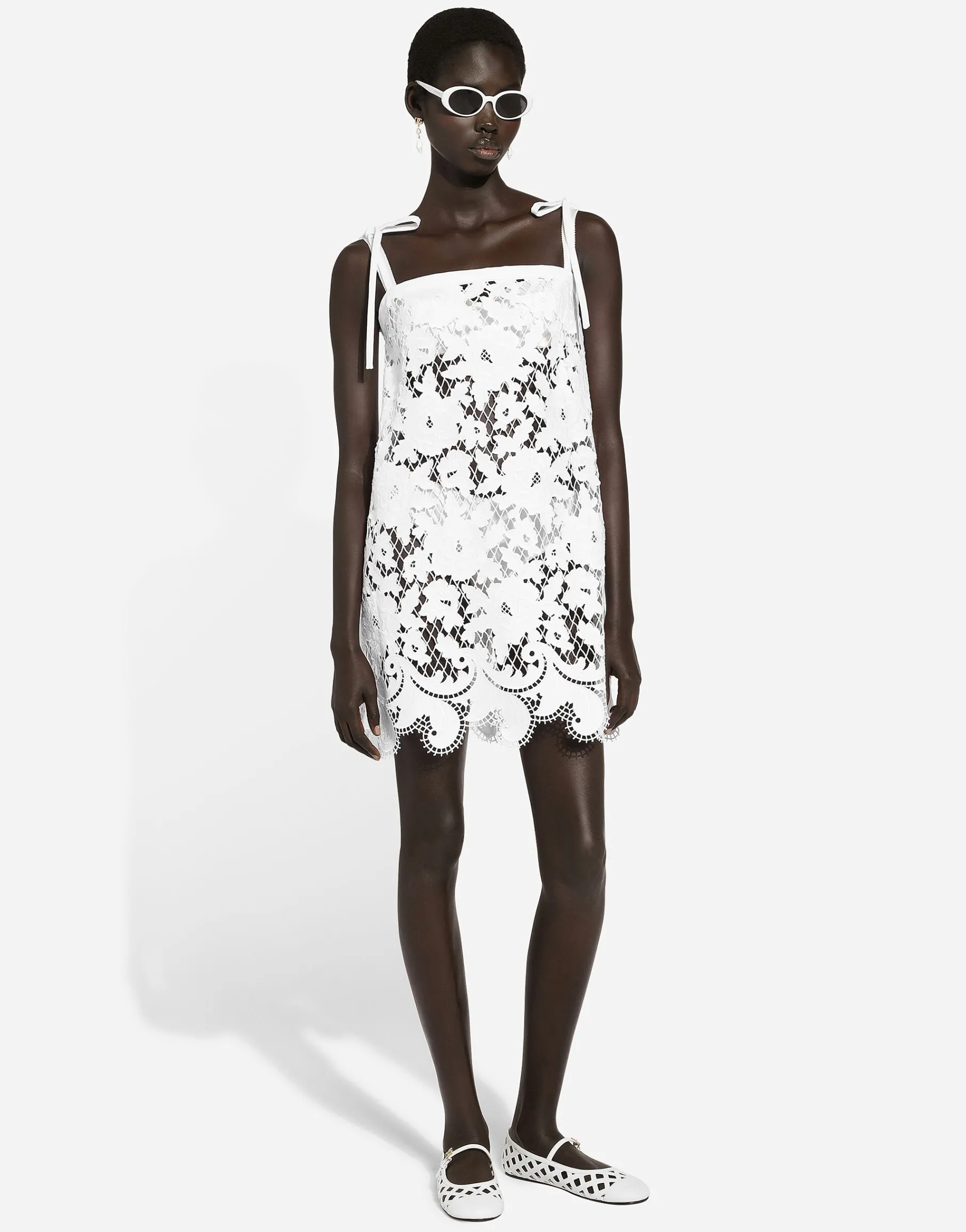 Cotton minidress with floral openwork embroidery