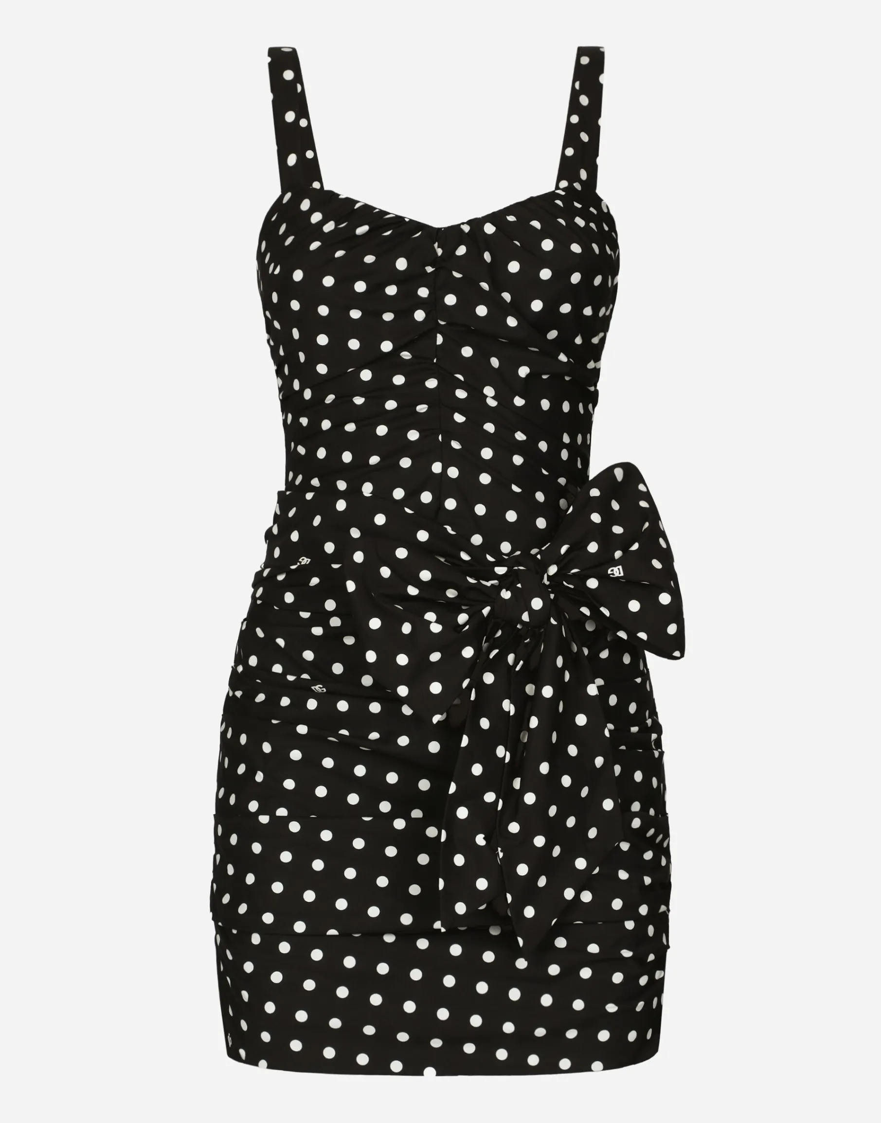 Cotton minidress with polka-dot print and bow detail