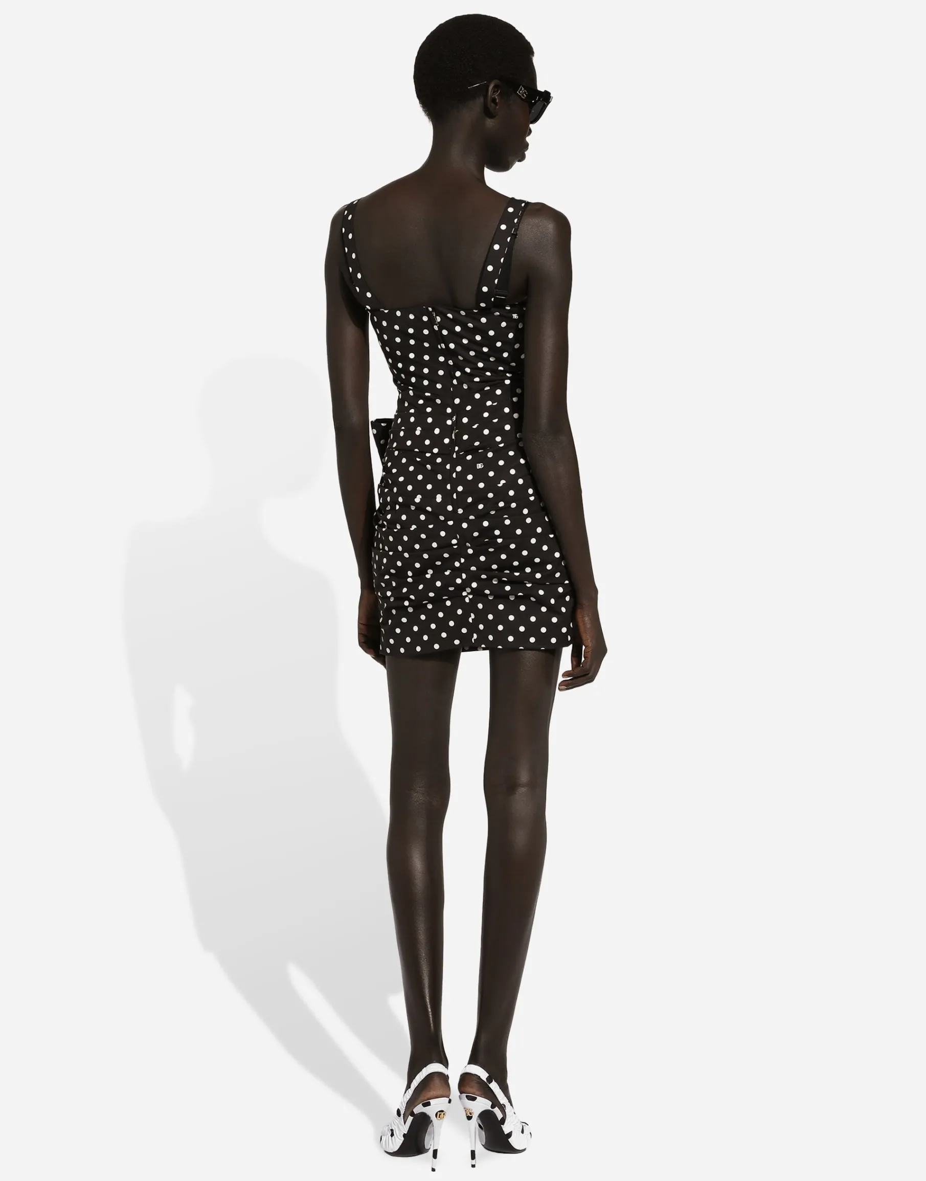 Cotton minidress with polka-dot print and bow detail