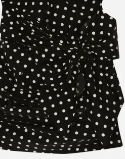 Cotton minidress with polka-dot print and bow detail